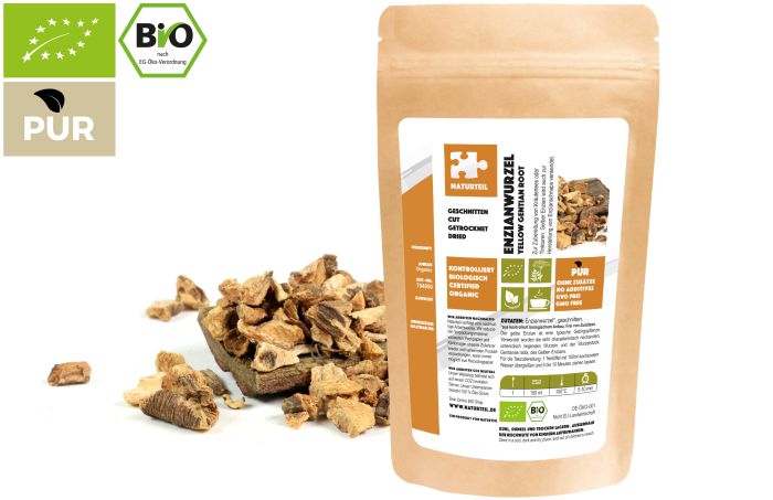 Bio Enzianwurzel, geschnitten